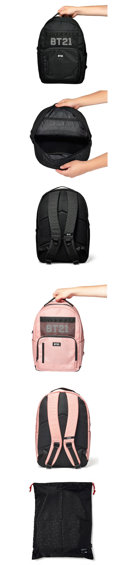 [PREORDER] BT21 -  MESH BACKPACK BLACK /PINK